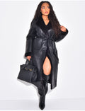 Manteau long en similicuir intérieur fourré polaire