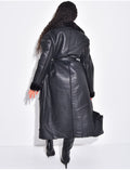Manteau long en similicuir intérieur fourré polaire