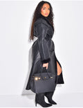 Manteau long en similicuir intérieur fourré polaire