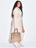 Manteau long en similicuir intérieur fourré polaire
