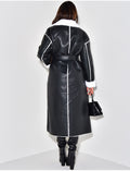 Manteau long en similicuir intérieur fourré polaire