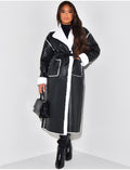 Manteau long en similicuir intérieur fourré polaire