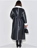 Manteau long en similicuir intérieur fourré polaire