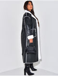 Manteau long en similicuir intérieur fourré polaire