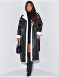 Manteau long en similicuir intérieur fourré polaire