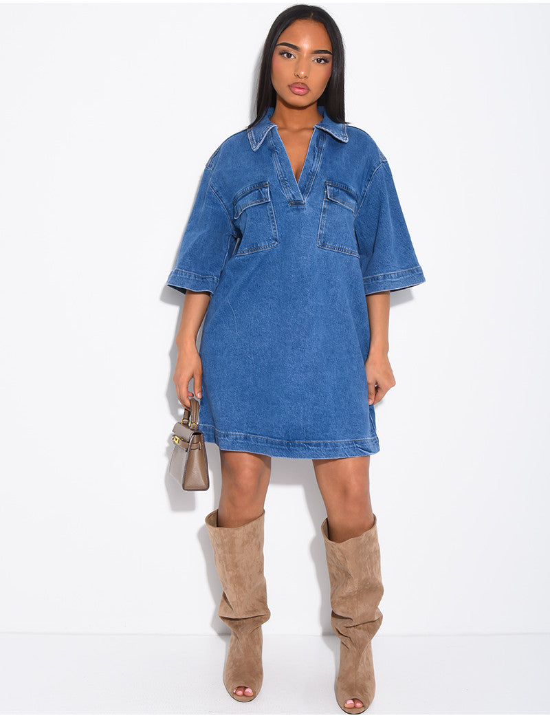 Tunique en jeans col polo