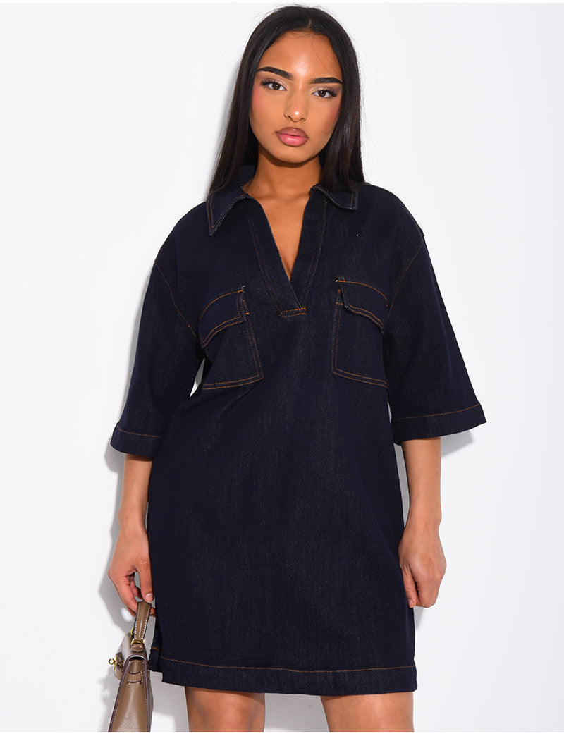 Robe en jeans courte à poches