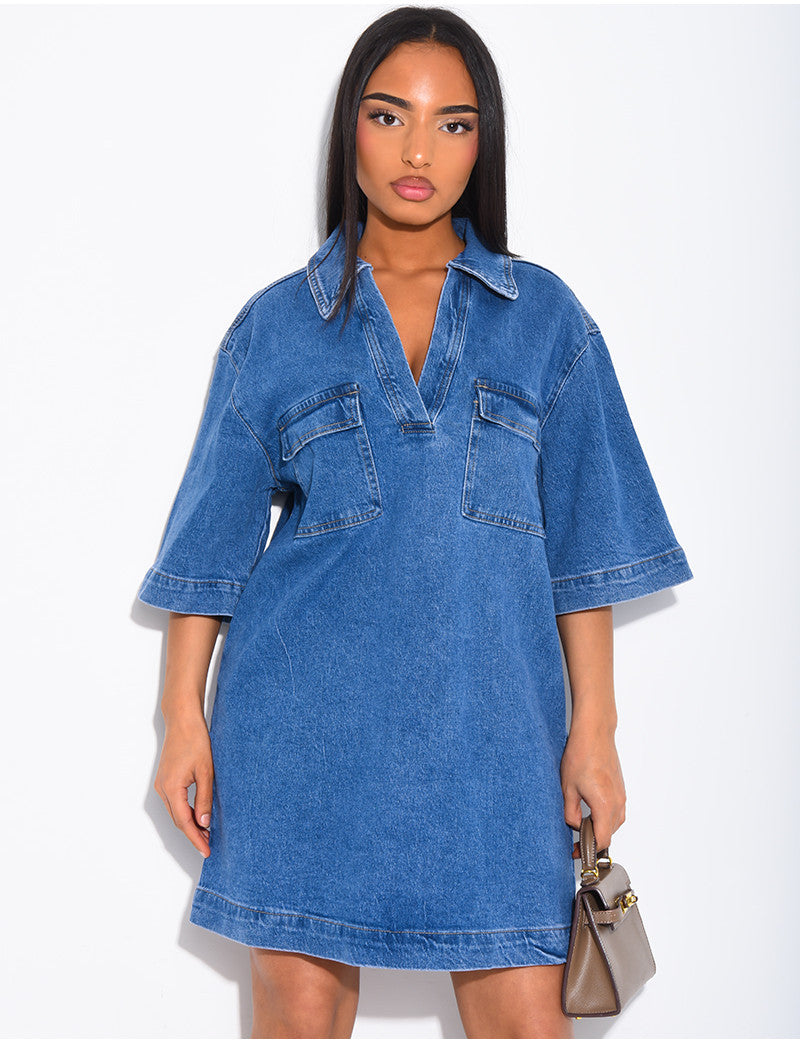 Tunique en jeans col polo