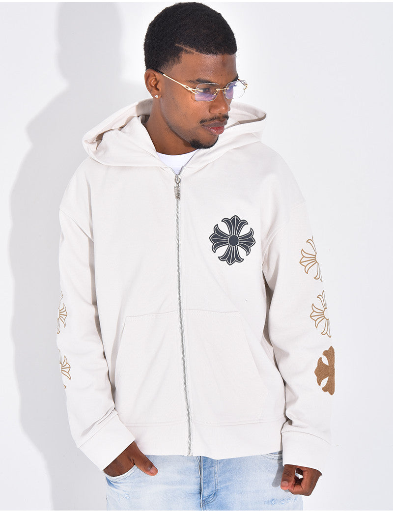Veste à capuche motifs fleurs