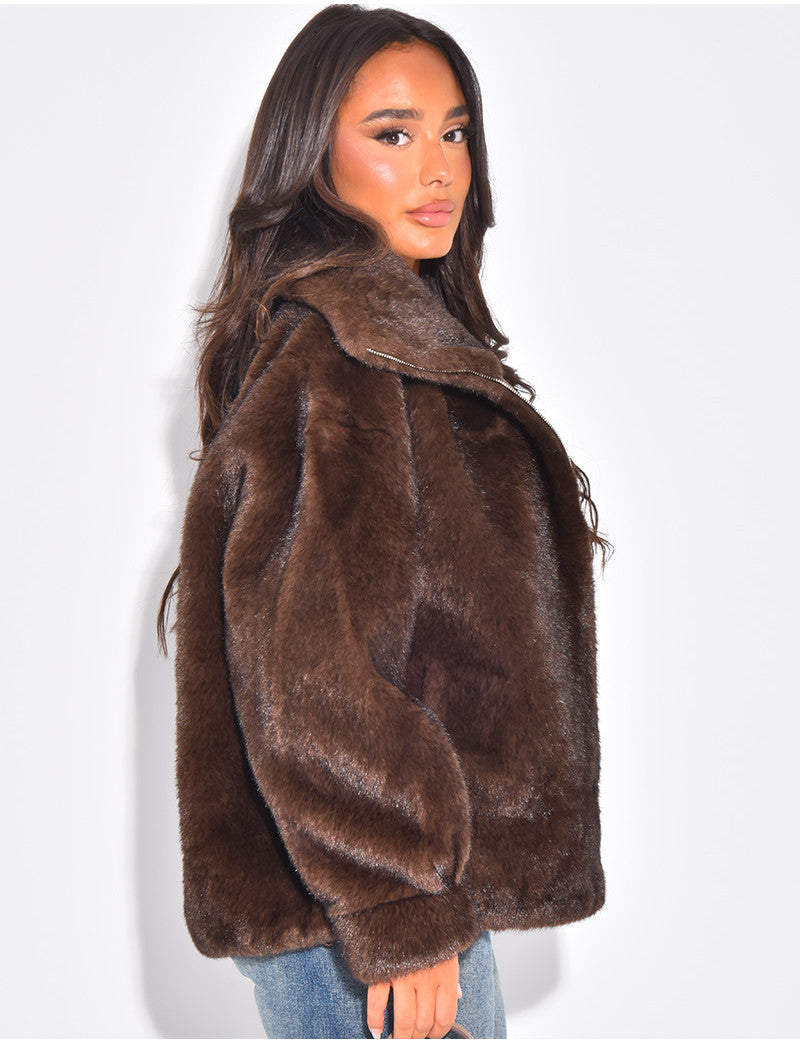 Veste en fausse fourrure premium col montant