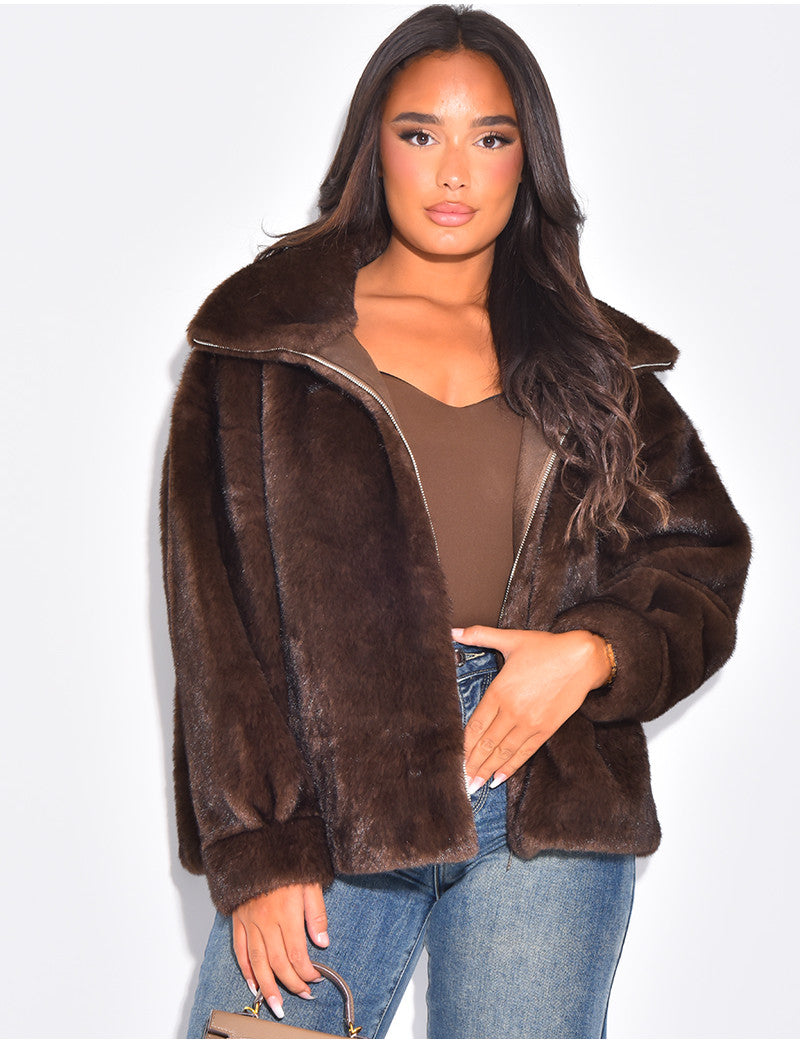Veste en fausse fourrure premium col montant