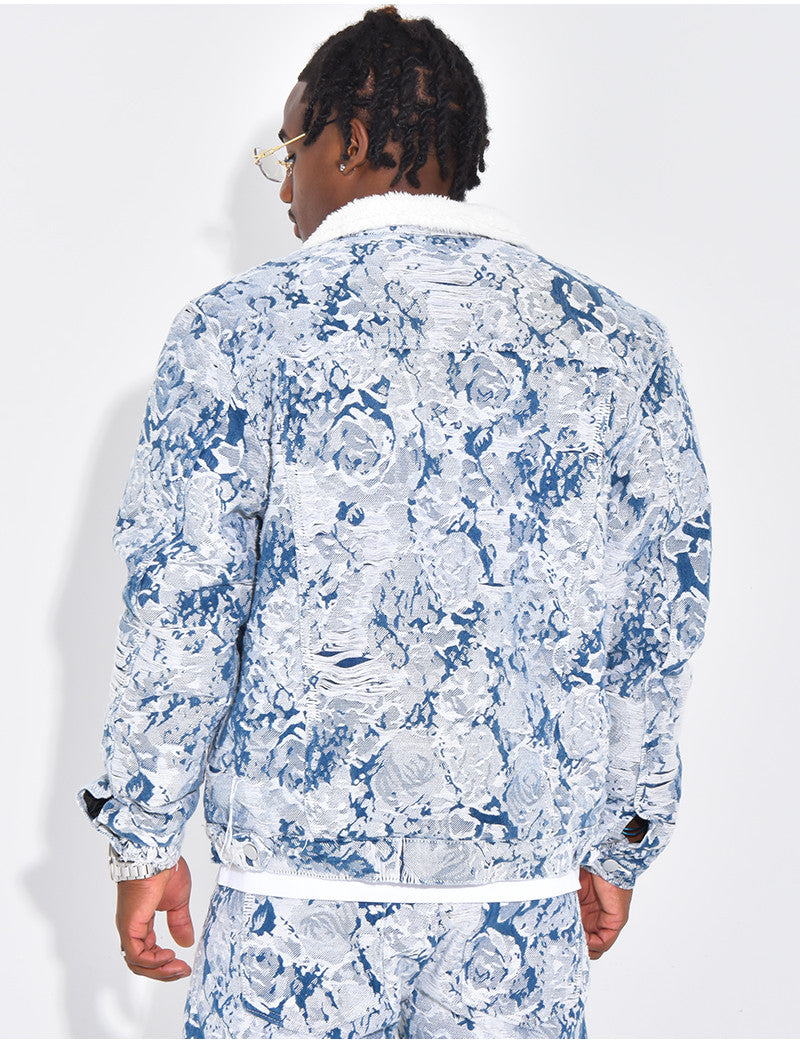 Veste à motifs avec fourrure sur le col