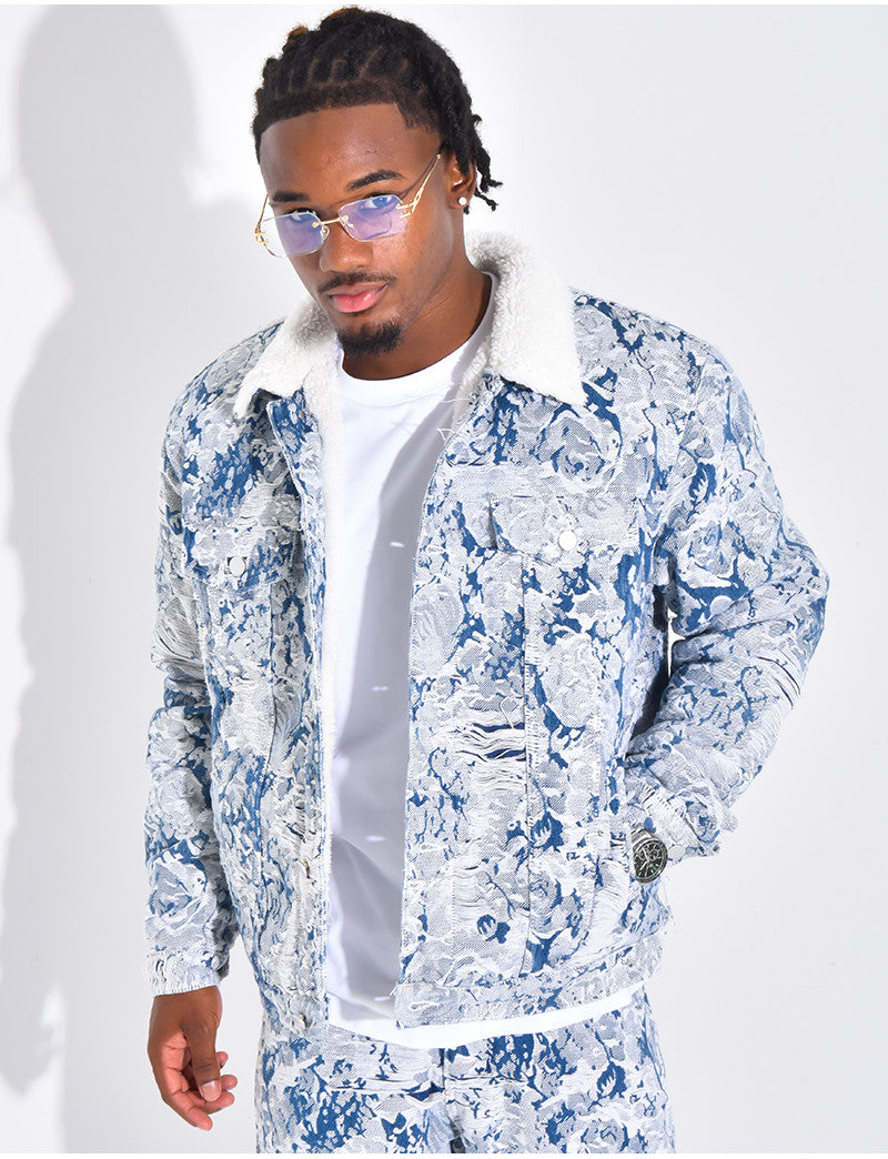 Veste à motifs avec fourrure sur le col
