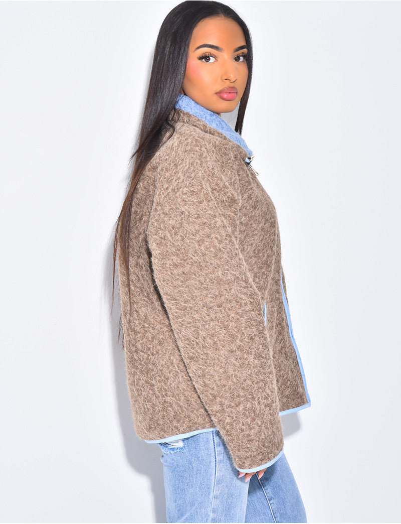 Veste en laine bouillie à bordures contrastantes