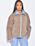Veste en laine bouillie à bordures contrastantes