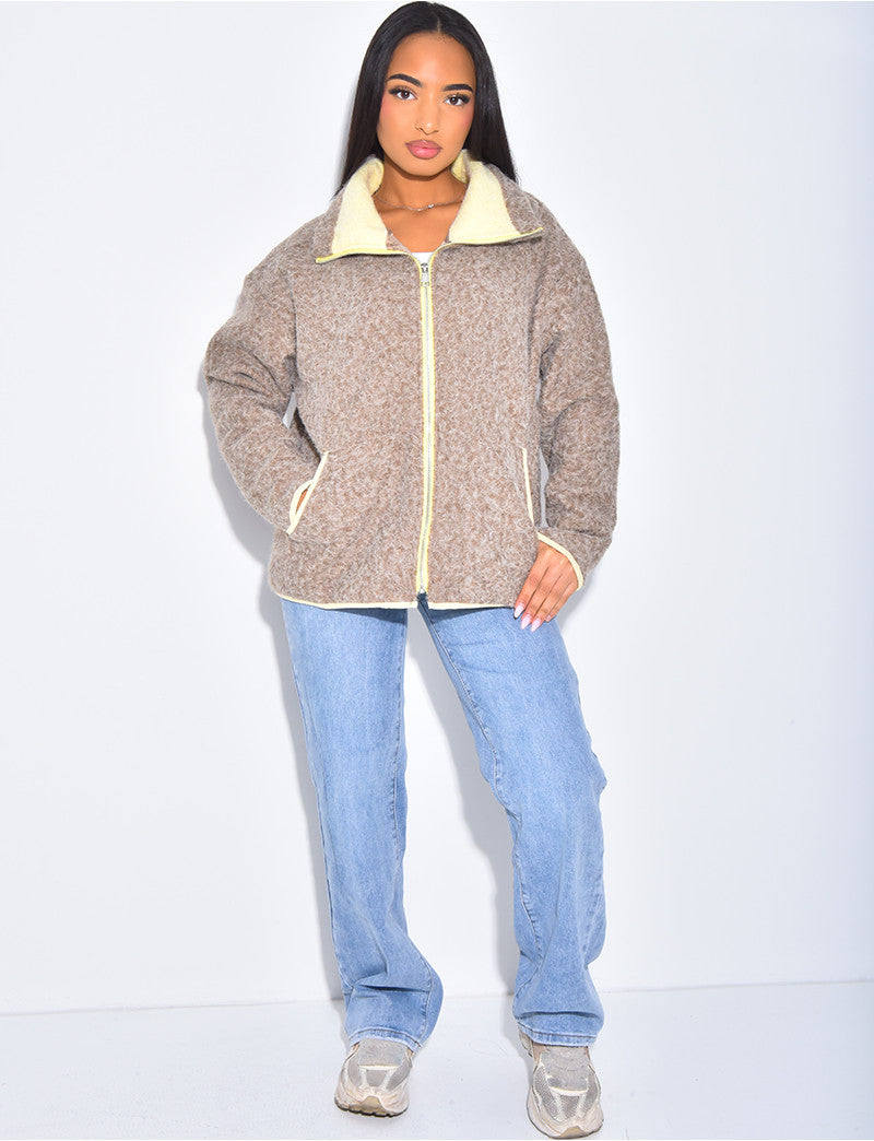 Veste en laine bouillie à bordures contrastantes