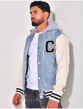 Veste bi-matière à capuche lettre C