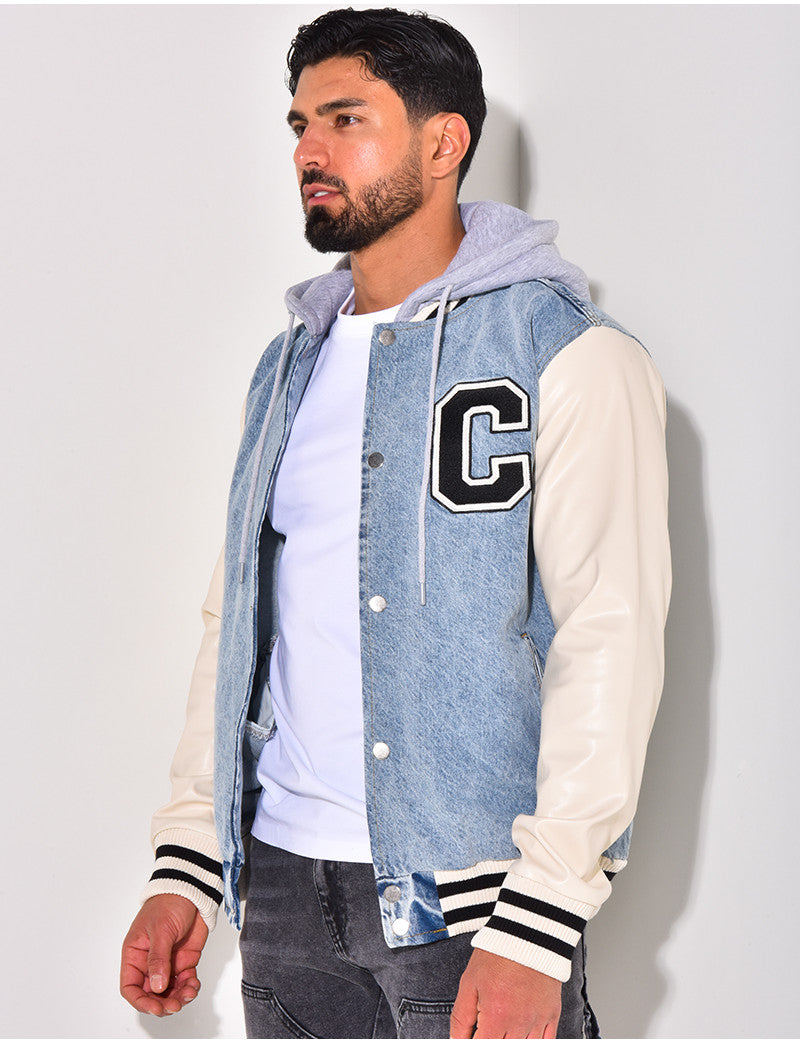 Veste bi-matière à capuche lettre C