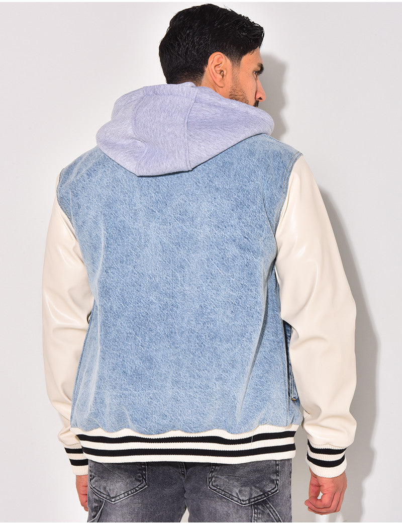 Veste bi-matière à capuche lettre C