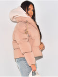 Veste courte à capuche peau de mouton amovible