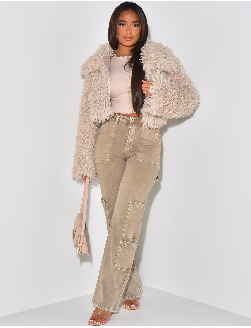 Veste courte en fausse fourrure fluffy