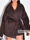 OUTLET| Manteau cache-coeur effet fausse fourrure à broche dorée