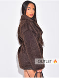 OUTLET| Manteau cache-coeur effet fausse fourrure à broche dorée