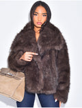 Veste courte en fausse fourrure marron froid