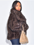 Veste courte en fausse fourrure marron froid