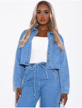 Veste courte en jeans à poche fendue
