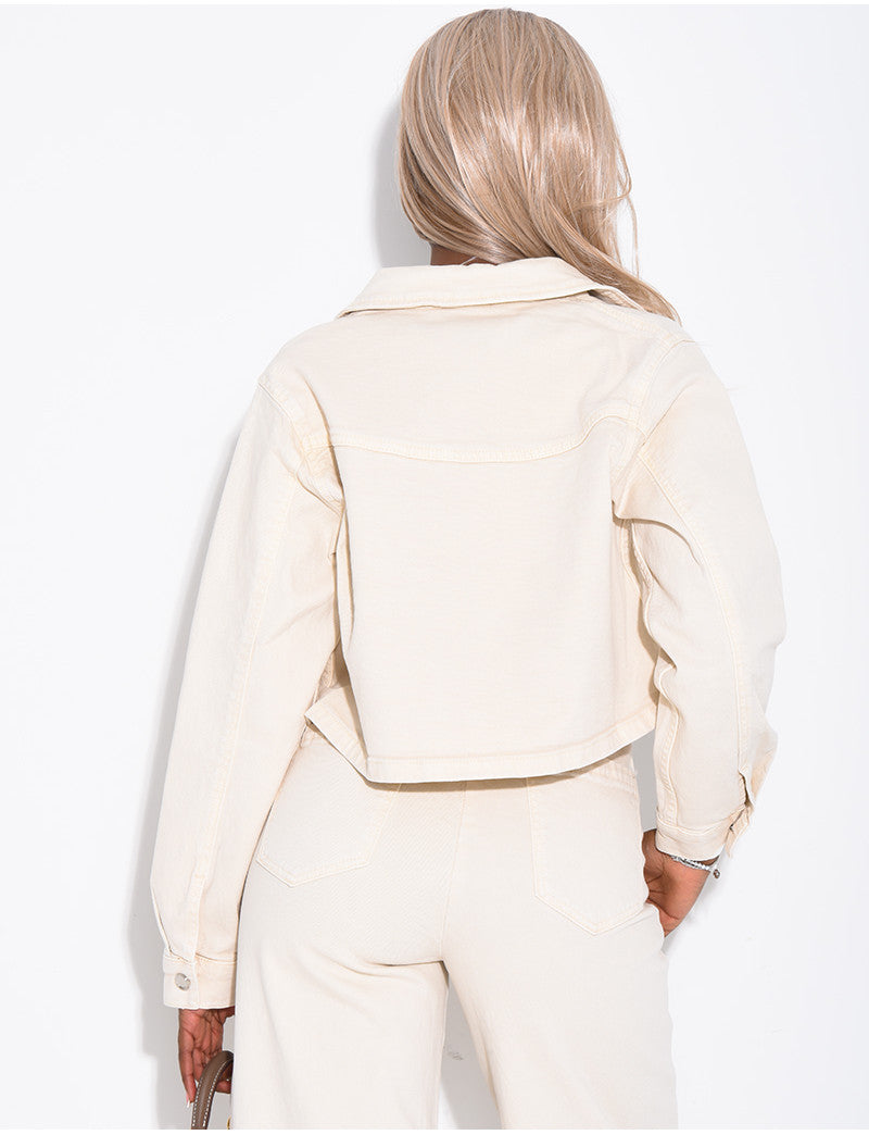 Veste courte en jeans à poche fendue