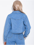 Veste courte en jeans à poche fendue