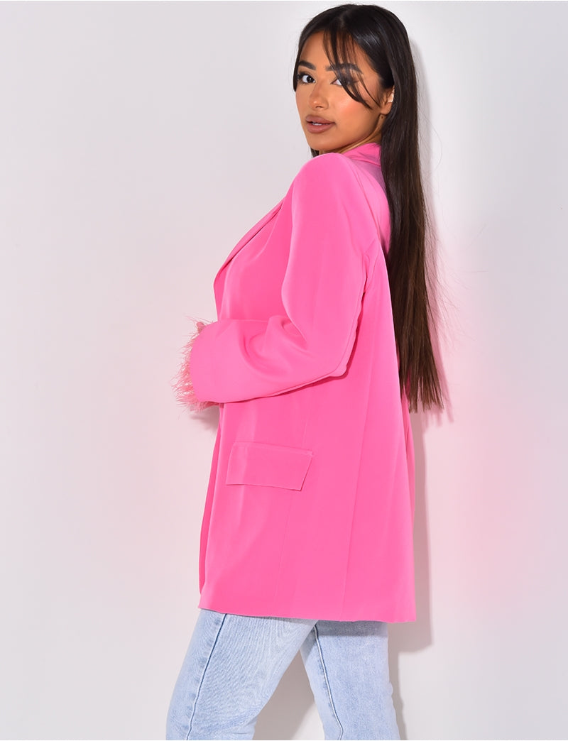 Veste de blazer avec petites plumes aux manches