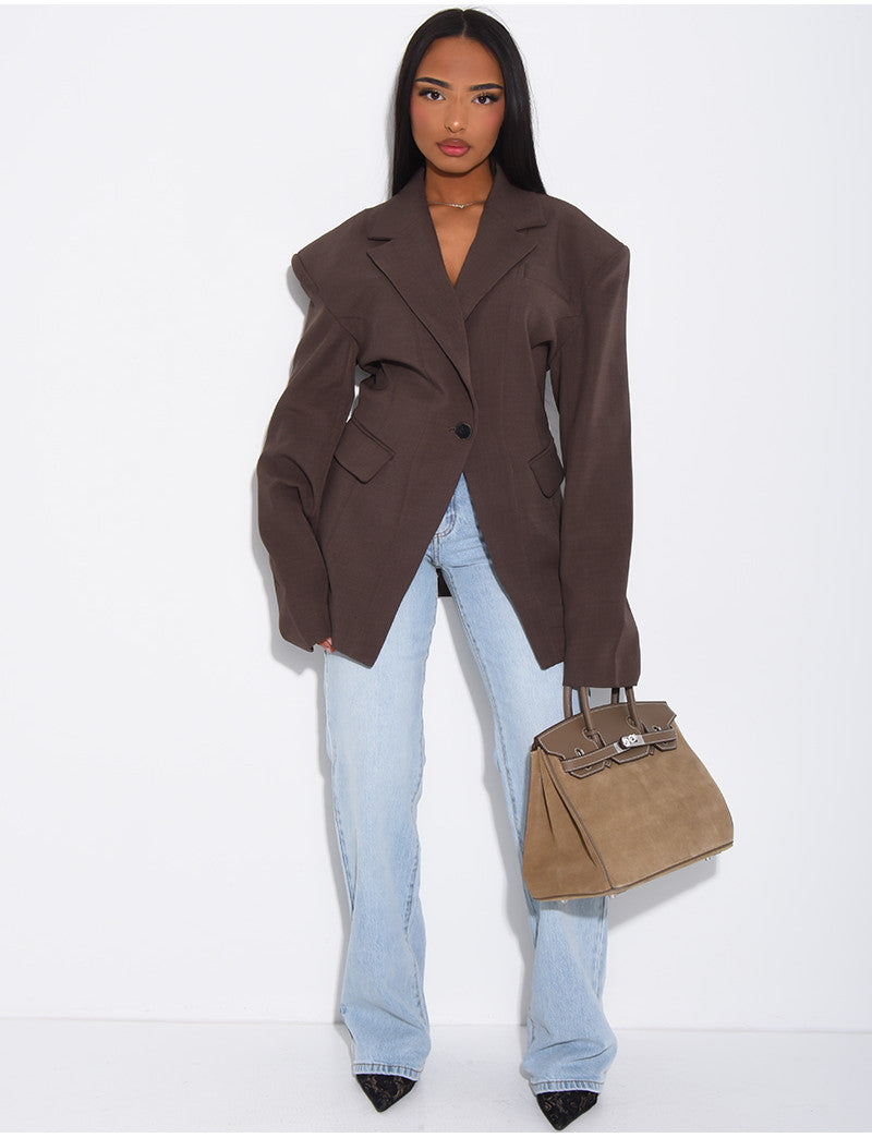 Veste de blazer épaules structurées et cintrée à la taille