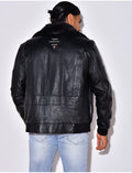 Veste en cuir véritable à col fourré amovible