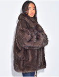 Manteau mi long en fausse fourrure marron froid