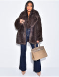 Manteau mi long en fausse fourrure marron froid