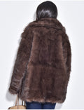Manteau mi long en fausse fourrure marron froid