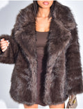 Manteau mi long en fausse fourrure marron froid