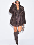 Manteau mi long en fausse fourrure marron froid
