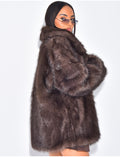 Manteau mi long en fausse fourrure marron froid
