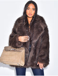 Manteau mi long en fausse fourrure marron froid