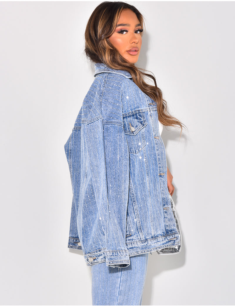Veste en jeans oversize à strass recto/verso