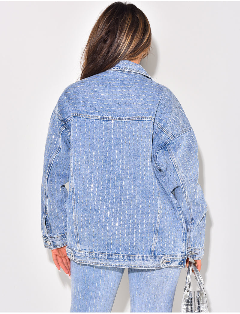 Veste en jeans oversize à strass recto/verso
