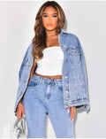 Veste en jeans oversize à strass recto/verso