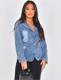 Blazer en jeans délavé à strass