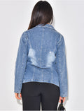 Blazer en jeans délavé à strass