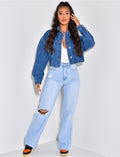 Veste en jeans courte à élastique au dos