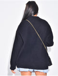 Cardigan en laine à empiècements jeans sur les poches
