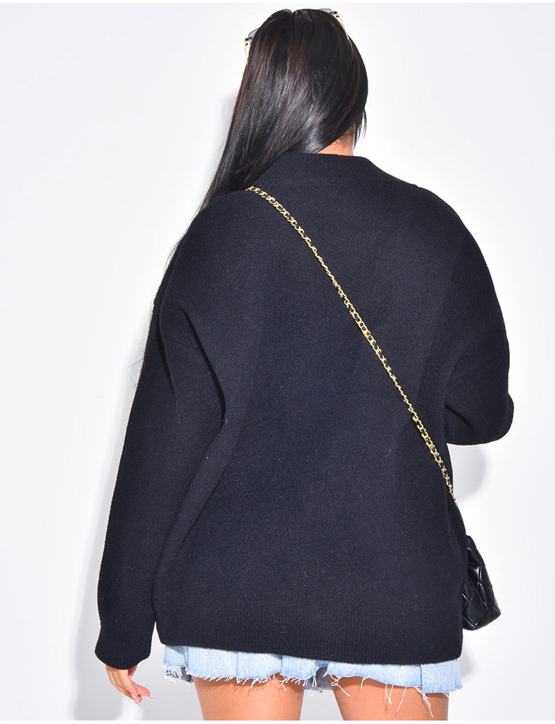 Cardigan en laine à empiècements jeans sur les poches